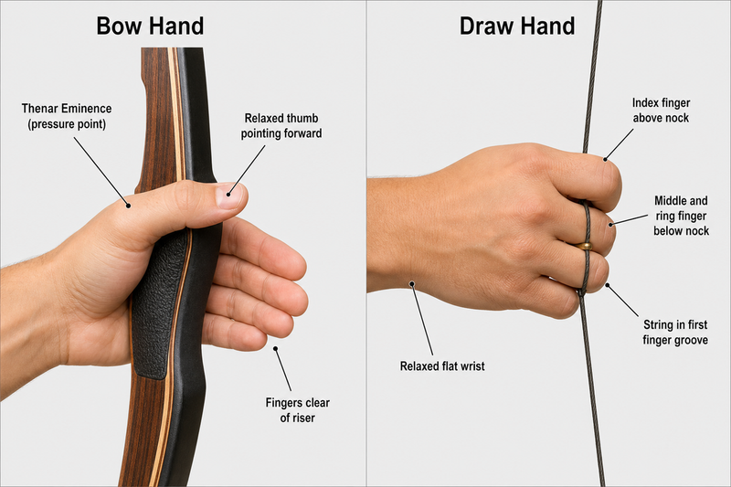 archery hand position the bow hand and draw hand